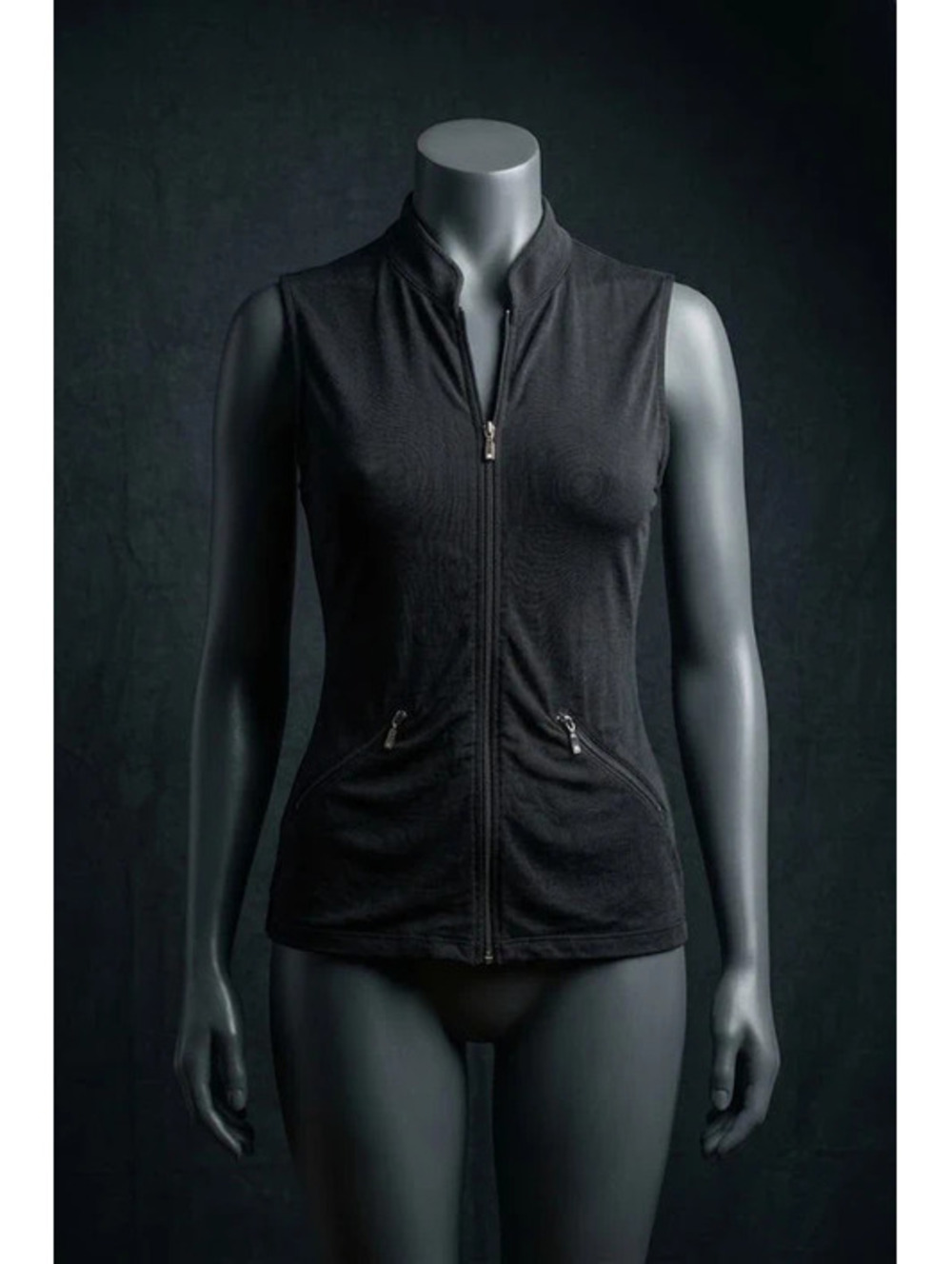 Vintage August Max Stretch Black Ribbed Zip-Up Vest. Read